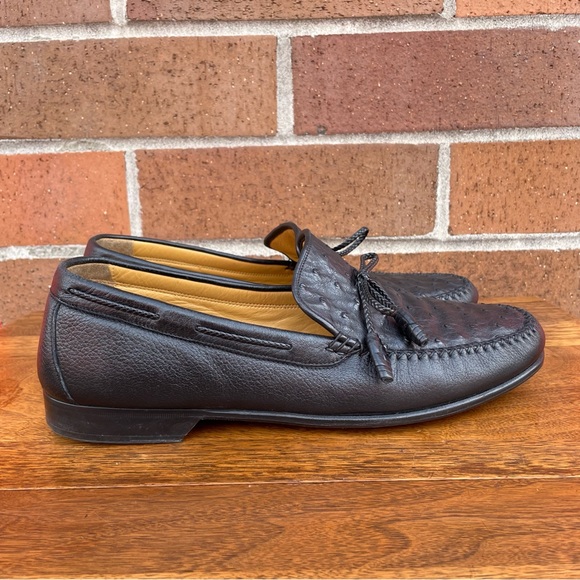 Johnston & Murphy Loafer Dress Shoes Mens 11 Black Genuine Ostrich Made In Italy - Picture 5 of 15